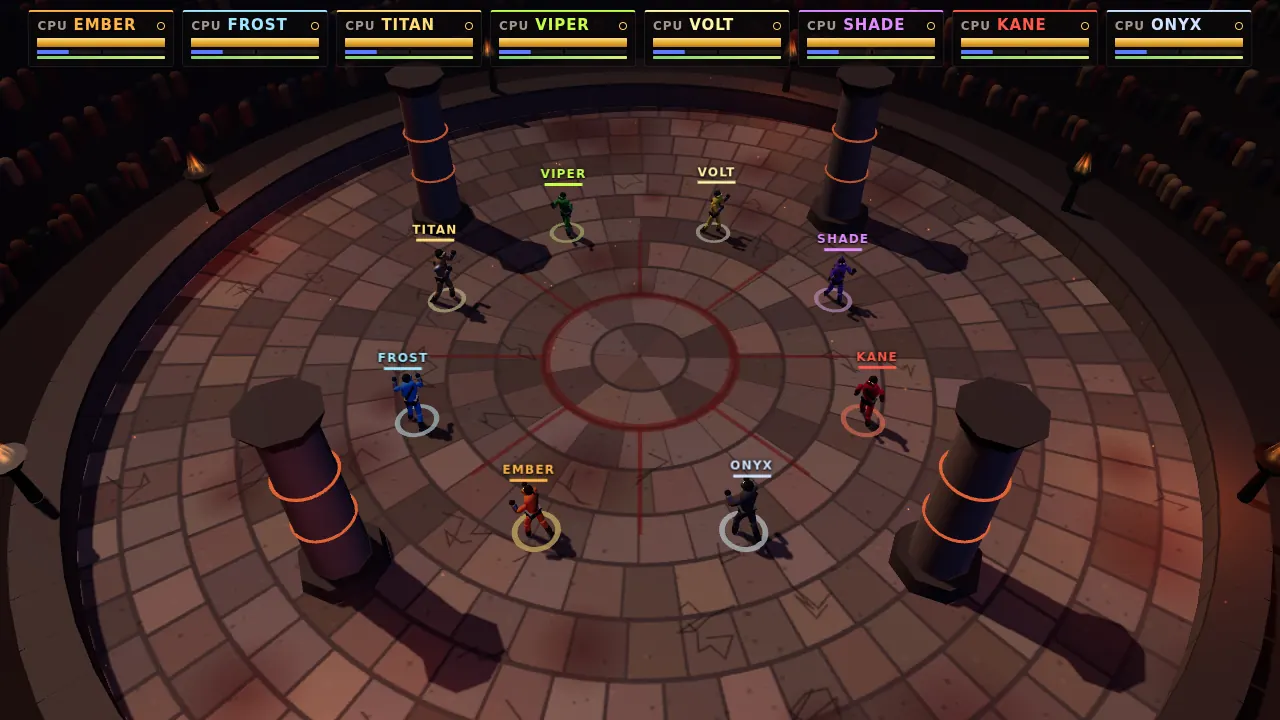 Eight fighters squaring off in the Battle Arena