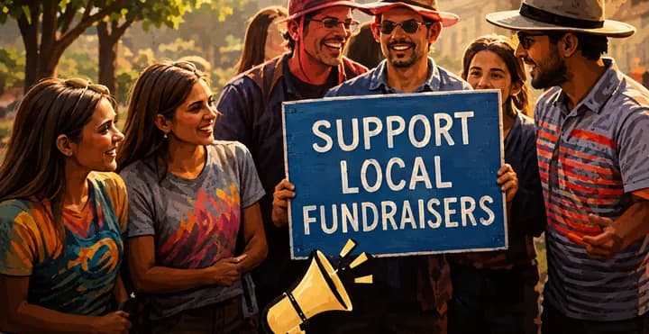 Volunteers holding a Support Local Fundraisers sign