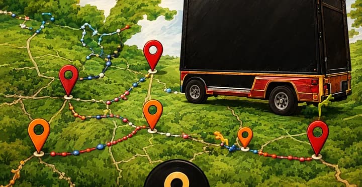 A road map with event pins and our trailer